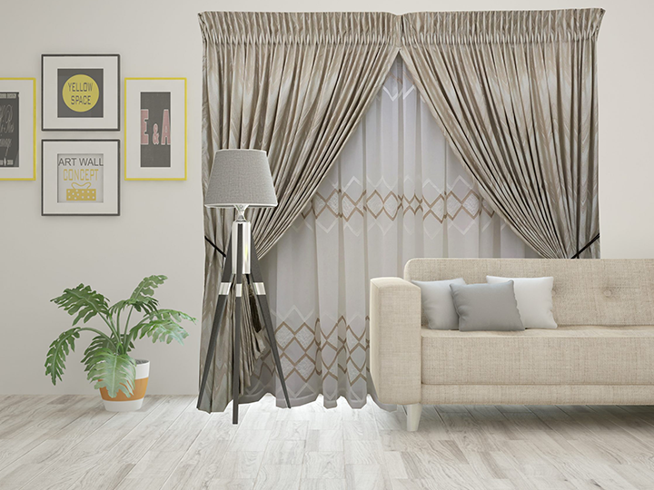 cream lounge curtain window installed