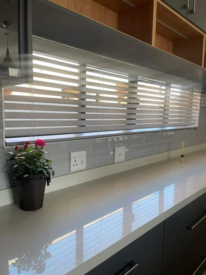 ecowood venetian blinds installed on kitchen window