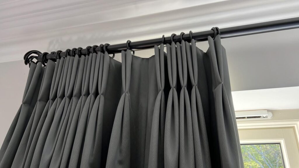 Grey pinch curtain successfully installed in Roodepoort Grey pinch curtain successfully installed in Roodepoort.